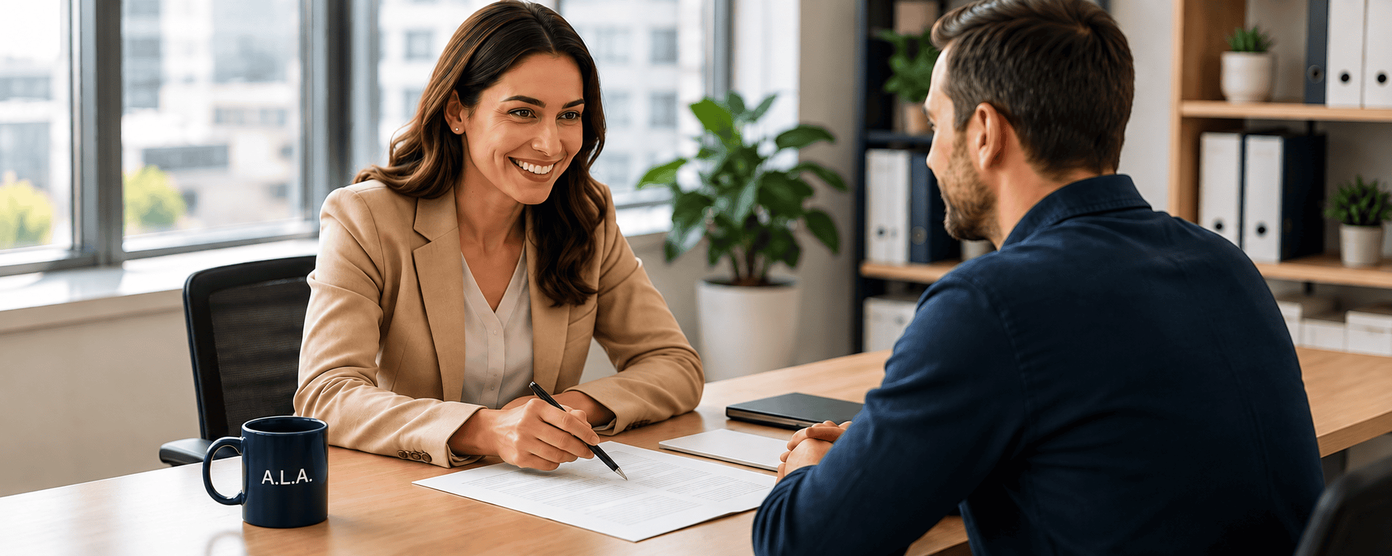 Una consulente ALA assiste un lavoratore allo sportello